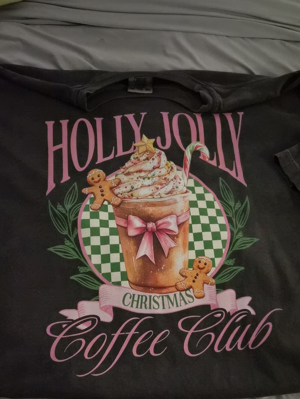 Holiday Coffee Club Christmas Tee - Black with Pink Accents